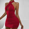 Lace Up Halterneck Strapless Dress Women Sexy Backless Party Bodycon Mini Dresses Sleeveless Night Club Short Outfit Hollow Out