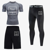 3Pcs Gym Thermal Underwear Men Clothing Sportswear Suits Compression Fitness Breathable Quick Dry Fleece Men Top Trousers Shorts