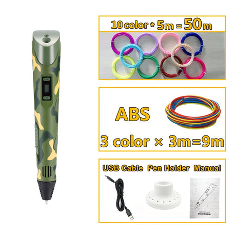 Creative 3D Camouflage Printing Pen for Kids - DIY Drawing Fun with PLA Filament Gift Set