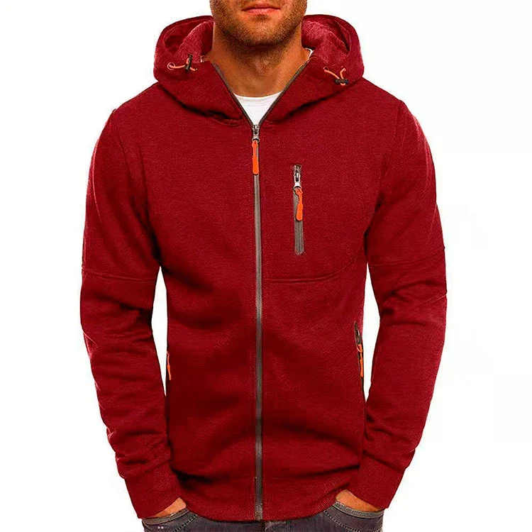 Men Sporty Hooded Coats Spring Autumn Zip Pocket Slim Pocket Warm Cardigan Sweatshirt Coat BSD-ZW67