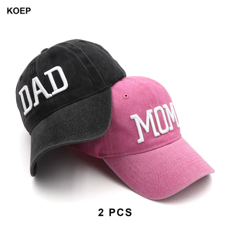 KOEP MOM And DAD Baseball Cap Fishing Caps Men Outdoor Women Washed And Worn Pregnancy Announcement Hats 3D Embroidery