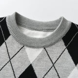 Autumn and winter boy warm sweater plaid lattice long -sleeved sweater college style baby boy knit sweater