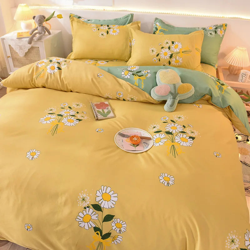 Cute Bedding Set Men Women Duvet Cover Bed Linen Washed Cotton Mirco Fiber Comforter Set Twin Queen King Couple Double Bed Sheet