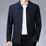 Two Side Zipper Pockets Men Jacket Elegant Mid-aged Men's Lapel Jacket Stylish Zipper Closure Straight Fit Soft for Formal