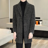 2023 High-end Feel Men Fashion Handsome All Woolen Coat Suit Collar Long Trench Coat Woolen Coat Thick Casual  Winter Jacket Men