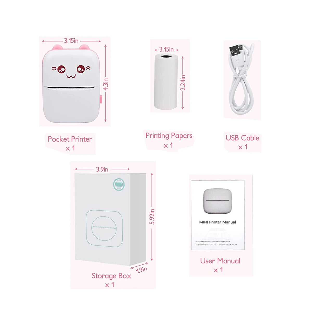 Pocket Mini Printer, Portable Bluetooth Thermal Printer for IOS Android Smartphone, Mobile Wireless Label Receipt Sticker Photo