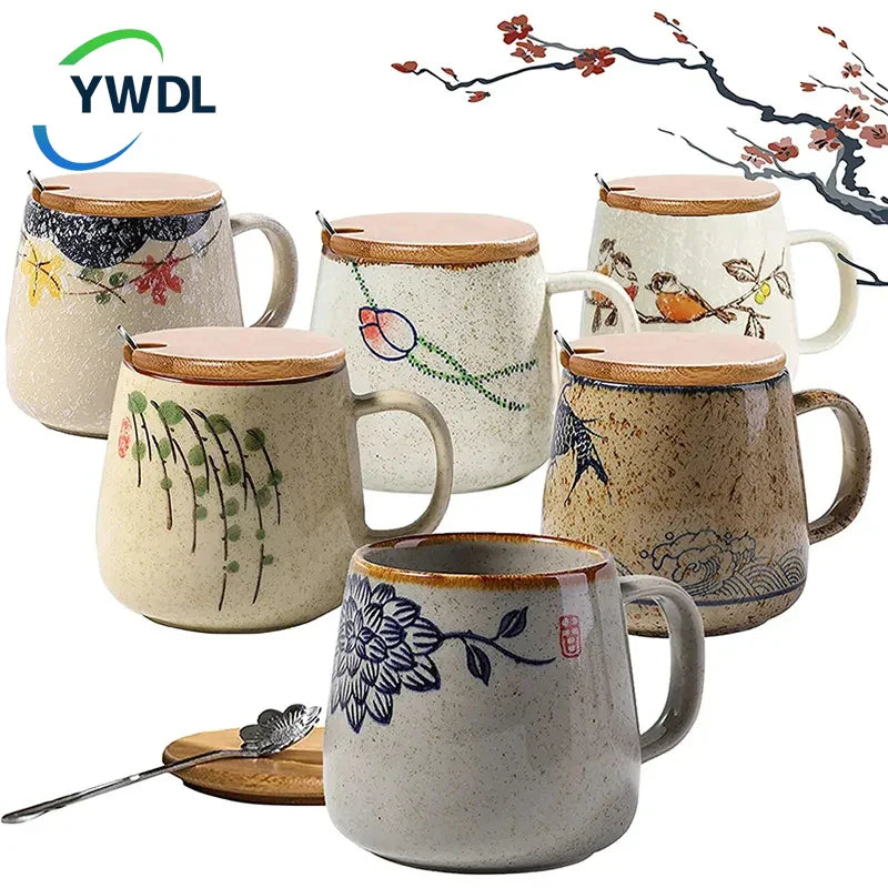 YWDL 380ml Japanese Retro Style Ceramic Coffe Mug Kiln Glaze Milk Breakfast Cups Home Teacup Tumbler Water Mug Gift For Friends