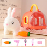 Children Pretend Play Pet Care Set Simulation Electric Plush Stuffed Dog Cat Rabbit Toy Walking Barking Education Toys for Girls