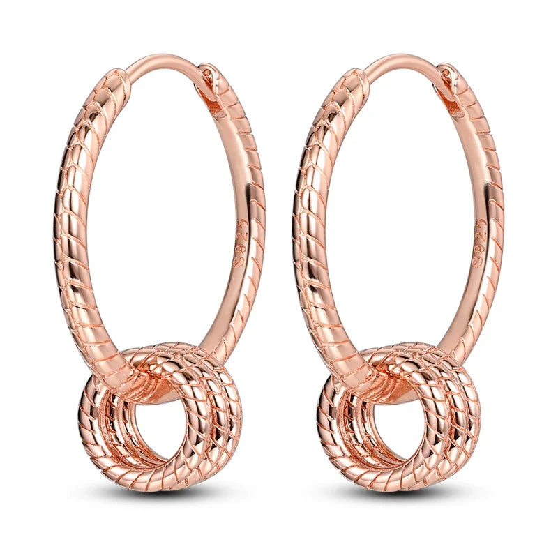 Rose Gold Hoop Earrings For Women 925 Silver Original Pave CZ Heart Ciecle Star Moon U Shape Earrings Luxury Wedding Jewelry