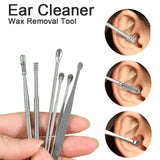 Stainless Steel Earpick Storage Leather Cover 6 Piece Set Spiral Earwax Cleaner