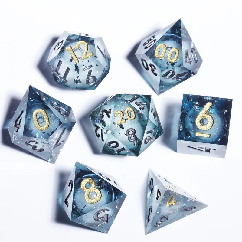 Mini Planet New Design Liquid Core Dice Set DND Handmade Polyhedral Resin Dice with Sharp Edges RPG Dice D&D Board Games