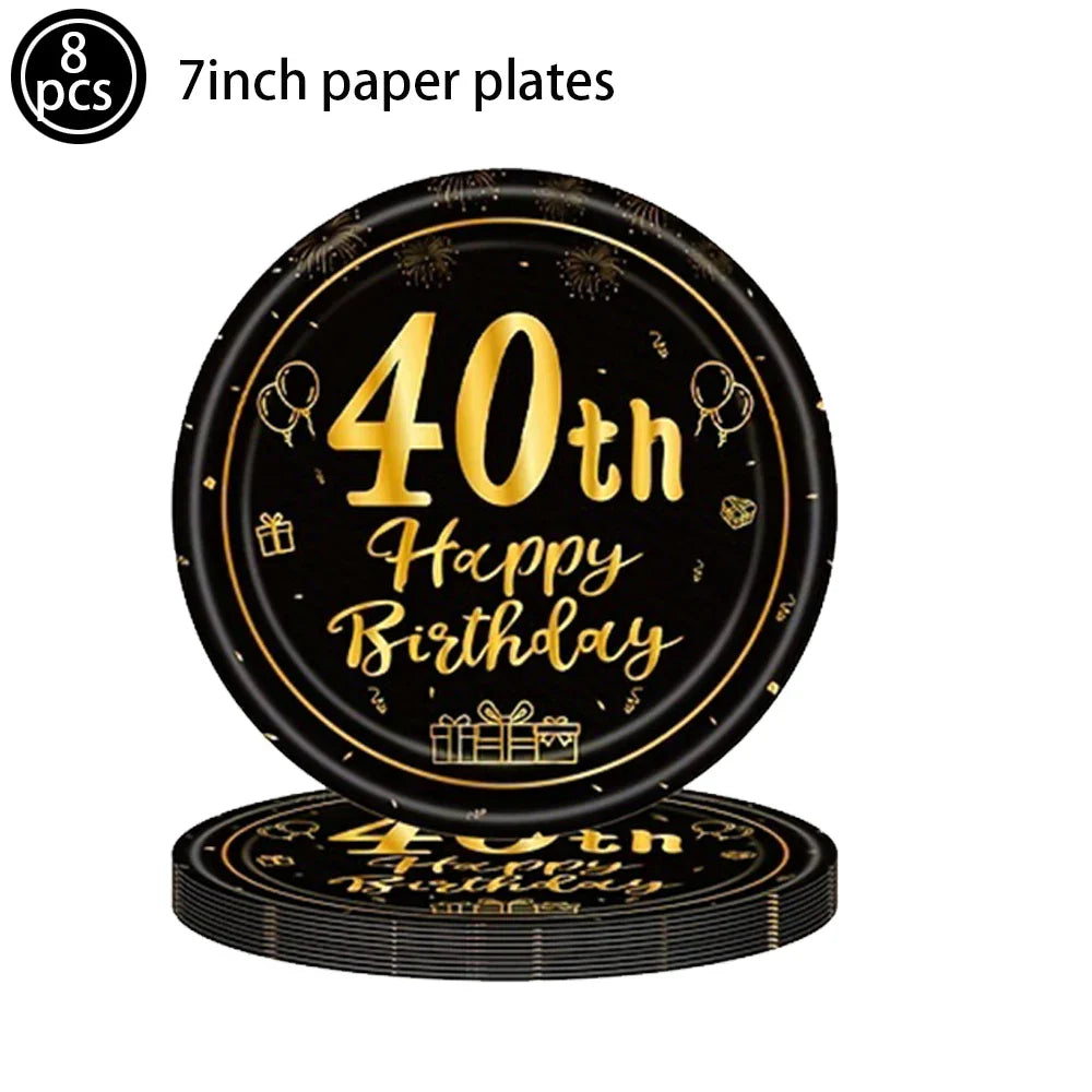 Men Women Birthday Disposable Tableware Party Decor 30 40 50 60 Years Anniversary Party Adult Happy Birthday Party Supplies