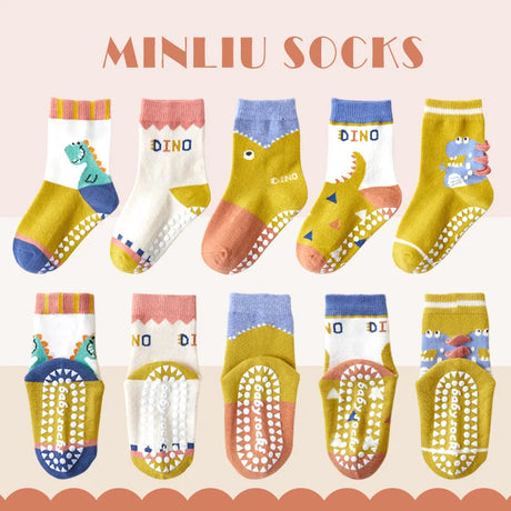 Children's Hosiery Adhesive Non-slip Baby Socks Cartoon Pink Girls Cotton Socks in Tube Sensitive Hosiery New Autumn and Winter