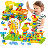 Big Size Blocks Marble Race Run Particle Scenes Slide Funnel Ferris Wheel Building Blocks City Brick Toy For Kids