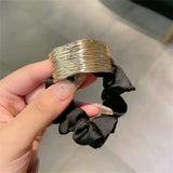 Elegant Metal Flower Hair Rope Ring Elastic Hair Tie For Women Girl Satin Solid Color Rubber Scrunchies Summer  Ponytail Holder