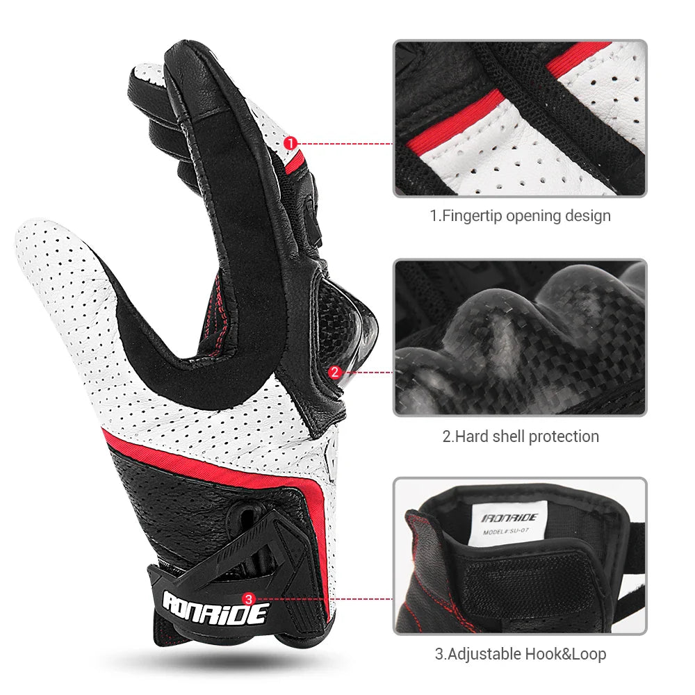 Carbon Fiber Motorcycle Gloves Cowhide Leather Moto Motorbike Motocross Gloves Anti-slip Protective Gear