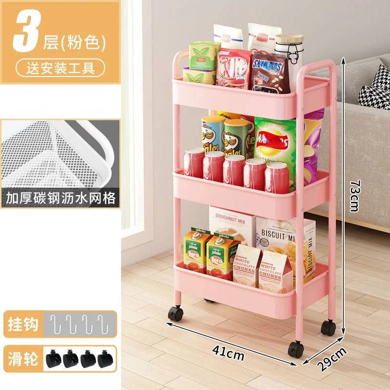 Small Cart Storage Rack Kitchen Bedroom 3 Layers Snacks Mobile Cart Bathroom Storage Rack Kitchen Islands Trolleys Rolling Cart