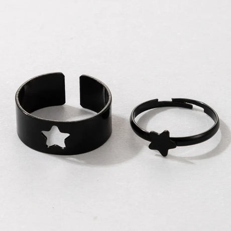 Vintage Simple Animal Butterlfly Star Moon Heart Open Rings For Women Girls Gothic Jewelry 2PCS Punk Black Couple Ring Set