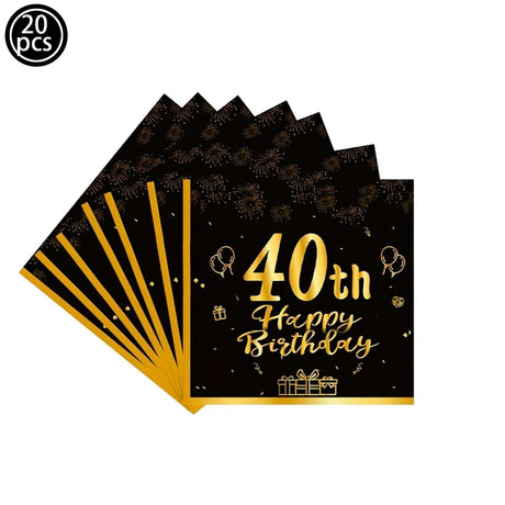 30th 40th Birthday Black Gold Men Women Party Supplies Plates Decoration Disposable Paper Tableware Cups Napkins Vintage Party