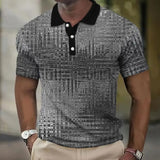 Fashion Men'S Polo Shirts 3d Simulation Metal Plaid Printed Men'S Clothing Summer Casual Short Sleeved Street Designer Tops Tees