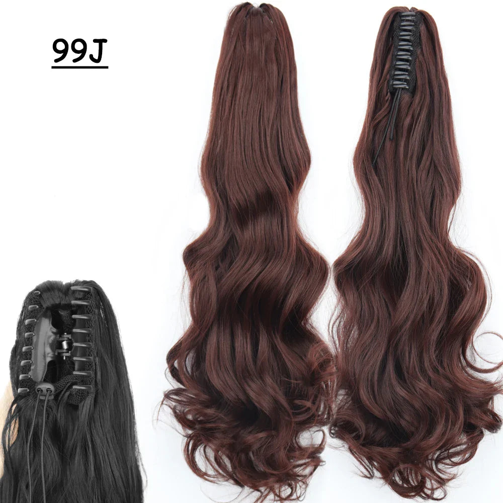 Synthetic Claw Clip On Ponytail Hair Extensions Long Straight 24" Heat Resistant Pony Tail HairPiece BlackBrown Blonde Hairstyle