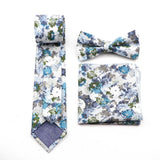 New Men's Floral Cotton Tie Three-Piece Necktie Bowtie Handkerchief Brooch For Groom Suit Wedding Cravat Shirt Accessory