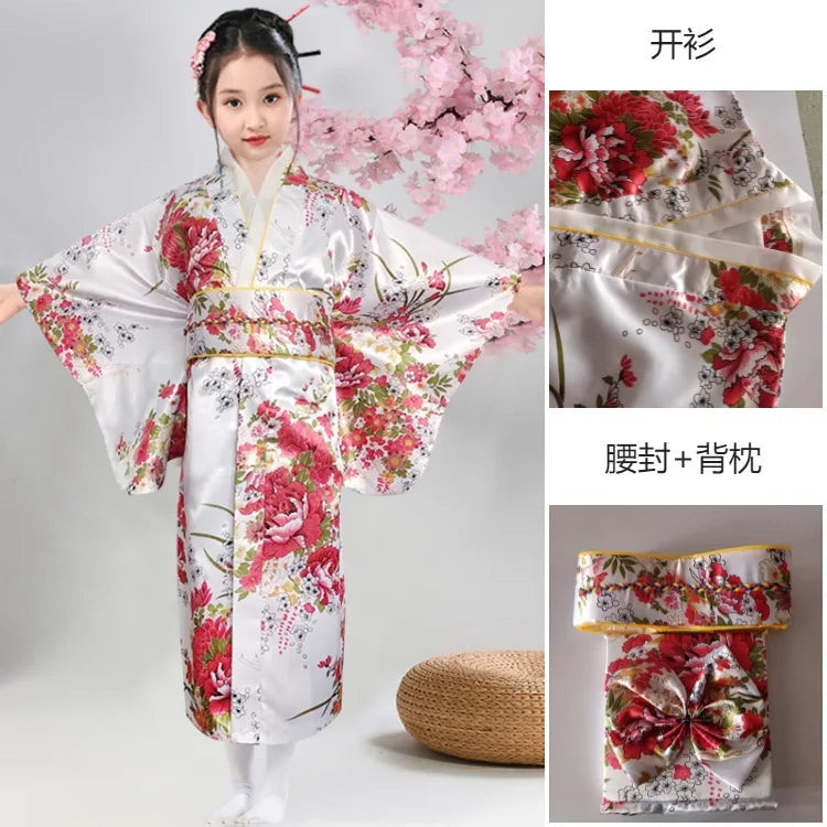 Children Kimono Traditional Japanese Style Peacock Yukata Dress for Girl Kid Cosplay Japan Haori Costume Asian Clothes