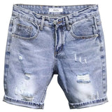 Men's Summer Blue Denim Shorts Brand Rotten Pockets Korean Fashion Slim Straight Wide Leg Beggar Jeans Shorts