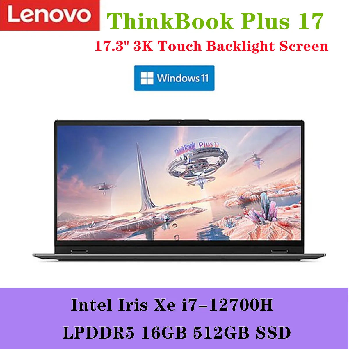 2022 New ThinkBook Plus 17 Laptop i7-12700H Intel Iris Xe 17.3" 3K Touch Backlight Screen 120Hz+8" Touch LCD Secondary Screen