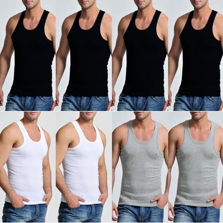 8 Pcs Cotton Mens Sleeveless Tank Top Solid Muscle Vest Men Undershirts O-neck Gymclothing Tees Tops Body Hombre Men Clothing