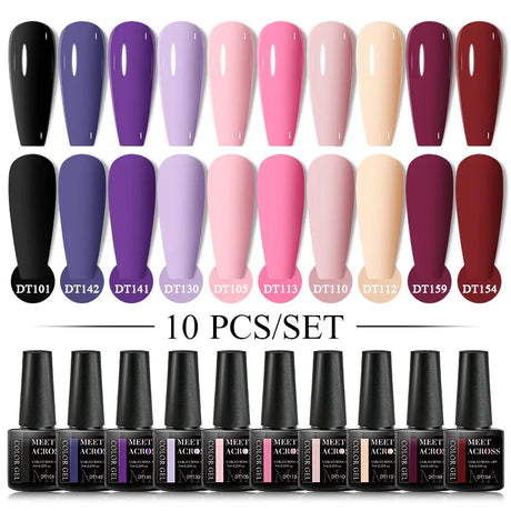 10Pcs Nude Glitter Gel Nail Polish Set Purple Pink Reflective Glitter Semi Permanent Varnishes Soak Off UV LED Nail Art Gel Kits