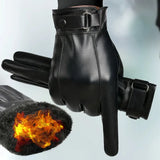 Men's PU Leather Gloves Winter Autumn Fleece Linings Cashmere Warm Sports Male Driving Mittens Waterproof Tactical Glove Guantes