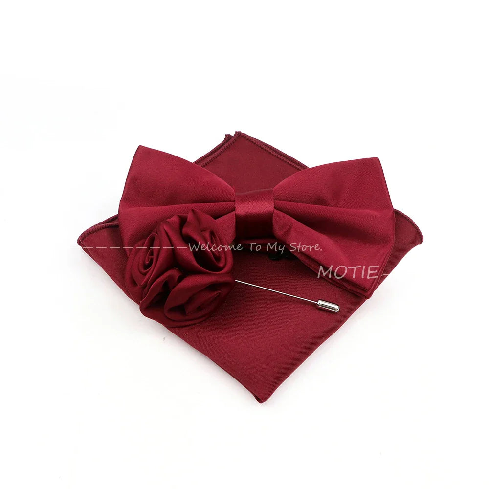 New Colorful Bowties Handkerchiefs Cufflinks Set Polyester Brooches For Men's Business Wedding Party Suit Dress Accessories Gift