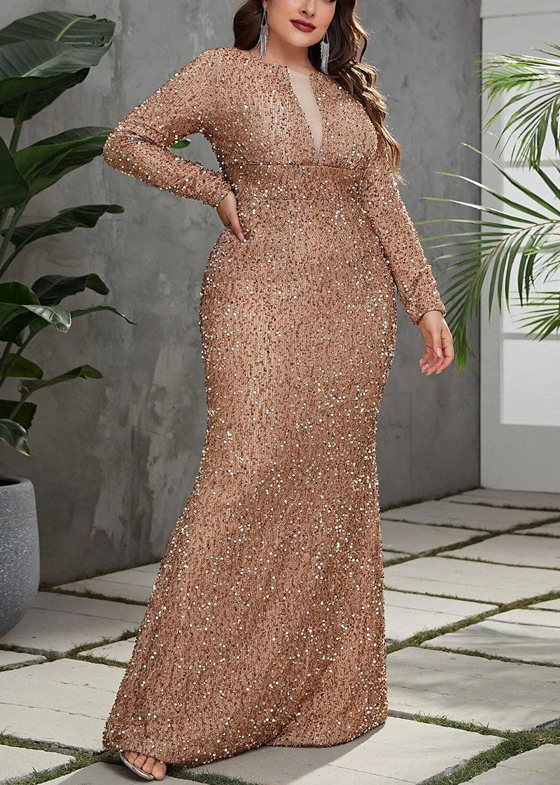 Plus Size Women Party Dresses Fashion Beaded Fishtail Evening Dress 2023 New Temperament Elegant Long-sleeved Wedding Dresses