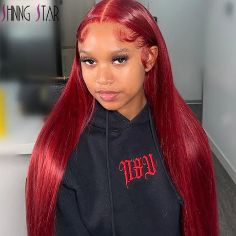 Peruvian Burgundy 13×6 Lace Front Wig 99J Red Colored Straight 13x4 Lace Frontal Wig Human Hair Pre-Plucked Transparent Lace Wig