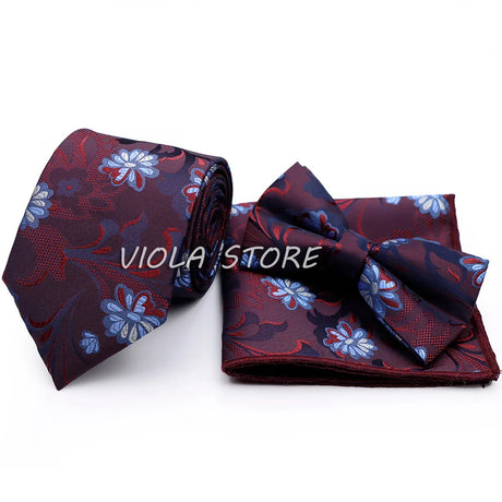 45 Color Paisley Geometry Striped 7.5cm Tie Set Polyester Floral Bow Hanky Wedding Party Business Suit Cravat Men Gift Accessory