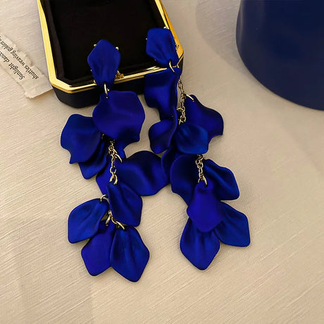 Long Retro Blue Flower Feather Tassel Dangle Earrings for Women 2022 Fashion Crystal Drop Earring Vintage Brincos Jewelry