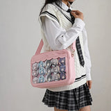 Japanese Harajuku Ita Bag for Women PU Transparent Pocket Itabag High School Girls Uniform JK Crossbody Shoulder Bag