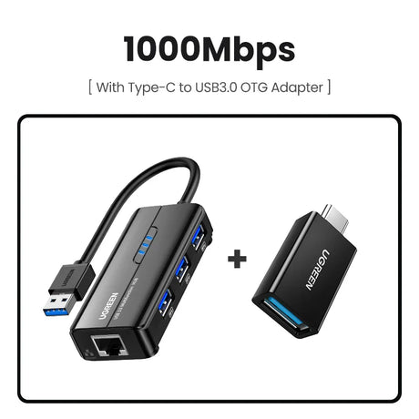 UGREEN USB Ethernet Adapter 1000/100Mbps USB to RJ45 USB3.0/2.0 HUB for Laptop PC Xiaomi Mi Box S Nintendo Network Card USB Lan