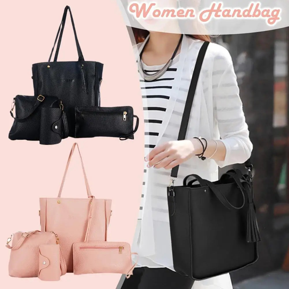 4pcs/set Women Handbag Messenger PU Leather Shoulder Bag Tote Purse Satchel Set PU Leather Women Handbags Wallet Tote Bag Set