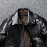 A2 Men's Bomber Jacket Tea Core Horse Leather Cropped Motorcycle Jacket Natural Leather Loose Coat Military Men's Leather Jacket