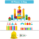 Wooden Building Blocks Set with Storage Bag Wooden Toys for Kids Assembled Building Blocks Early Educational Toys for Children