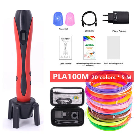 Versatile 3D Printing Pen Set with 20 Vibrant Filament Colors, Free Pattern Templates, and Travel Case