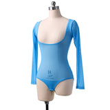 Long Sleeve Bodycon Gauze Top  Sheer Pure Mesh T Shirts Sexy Adult Bellydance Costumes Carnival Outfit Open Bust Leotard