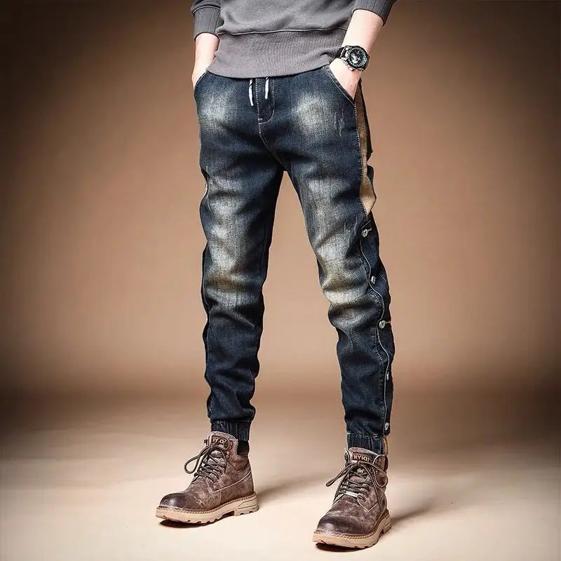 Trousers with Print Stretch Male Cowboy Pants Elastic Cargo Jeans for Men 2024 Korean Autumn Aesthetic Regular Winter Trend Y2k