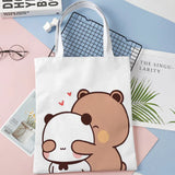 Panda Bear Hug Tote Bag Cotton Cloth Shoulder Shopper Bags Cute Cartoon For Women Handbag Eco Foldable Reusable Shopping Bag