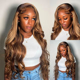 30 36 Inch Body Wave 13x4 Ombre Highlight HD Lace Frontal Wigs 13x6 4/27 Colored Wigs Lace Front Human Hair Wigs Transparent