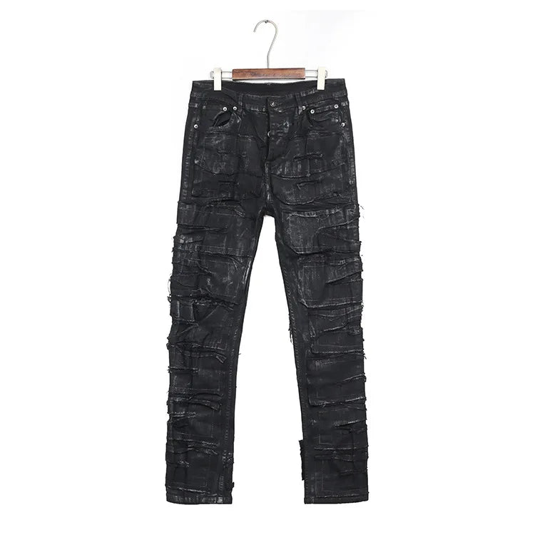 OWENS coating, brushing wax, cutting erosion with one knife, high street casual RO torn jeans, male