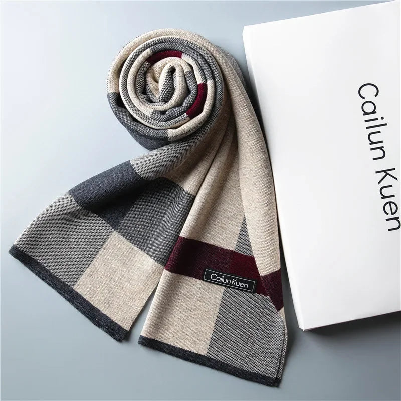 Fashion Classic Business Scarf Men Wool Scarf Soft Warm Thermal Muffler Casual Cashmere Knitted Shawl Male Autumn Winter No Box