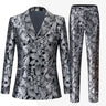 Men's Silver Grey Jacquard Double Breasted Wedding Suit Prom Men Suit Groom Tuxedo Man Blazer Latest Design Costume Homme 2 Pcs